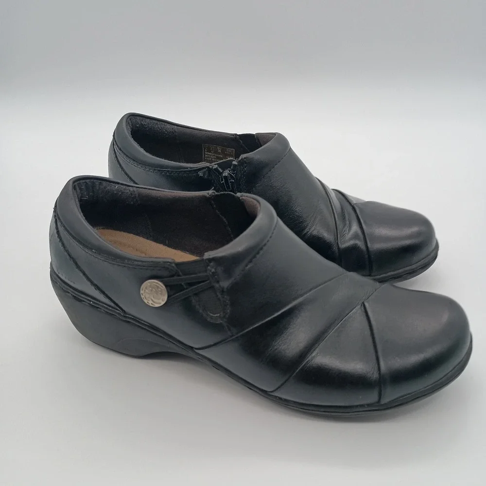 Clarks Collection Black Leather Pleated Zipper Ankle Booties‎ Shoes 7.5 M